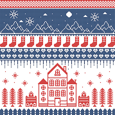 나무 구름 크리스마스 겨울 패턴 일러스트 산 양말 주택 눈꽃 사람없음 빨간색 파란색 울타리 교회 하트 노르딕 픽셀 국내일러스트 AI파일 자연요소 모양 식물 디자인 계절 기념일 컬러 무늬 종교건축 눈_날씨 건물 담장 파일형식 벡터