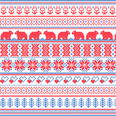 나무 크리스마스 겨울 패턴 일러스트 곰 사람없음 빨간색 파란색 튤립 하트 노르딕 눈꽃무늬 픽셀 국내일러스트 AI파일 모양 식물 동물 디자인 계절 기념일 꽃 컬러 무늬 포유류 눈꽃 파일형식 벡터