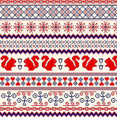 크리스마스 겨울 패턴 일러스트 눈꽃 사람없음 빨간색 파란색 사각형 하트 체크무늬 다람쥐 도토리 노르딕 지그재그 국내일러스트 AI파일 모양 도형 디자인 계절 기념일 컬러 무늬 눈_날씨 견과류 설치류 파일형식 벡터