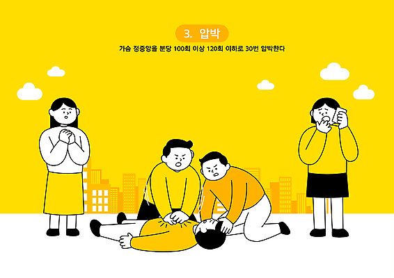 전신 여자 남자 일러스트 서기 들기 여러명 성인 눕기 노란색 누름 무릎꿇기 통화 119 시민 긴급상황 신고 심폐소생법 심폐소생술 응급상황 응급조치 응급치료 성인만 흉부압박 쓰러짐 국내일러스트 AI파일 컬러 다수 모션 사람 치료 응급 긴급 소방 국민 전화번호 방법 파일형식 벡터