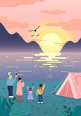 전신 여자 남자 어린이 겨울 일러스트 가족 산 텐트 들기 풍경 소녀 소년 여러명 성인 강 태양 반사 손들기 일출 사진촬영 만세 가리킴 풀잎 캠핑장 즐거움 새떼 국내일러스트 AI파일 자연요소 계절 감정 다수 잎 관계 모션 조류 캠핑도구 사람 손짓 노을 촬영 캠핑 풀_식물 파일형식 벡터