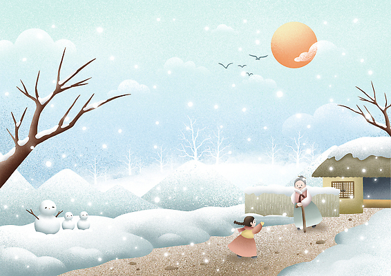 전신 PSD 나무 구름 여자 노년 할머니 어린이 겨울 일러스트 눈사람 조류 지팡이 팔벌리기 손녀 초가집 풍경 소녀 두명 설날 태양 나뭇가지 한복 새떼 마중 반가움 손녀딸 눈내림 여자만 눈덮임 국내일러스트 자연요소 식물 동물 한국전통 계절 명절 감정 컨셉 모션 한옥 눈_날씨 사람 성인 전통의상 손주 파일형식