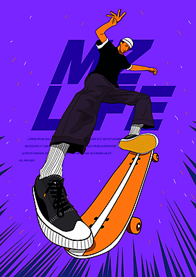 전신 남자 선 스포츠 로우앵글 일러스트 팔벌리기 한명 성인 타이포그라피 운동 보라색 스케이트보드 역동적 비니 성인남자한명만 MZ세대 국내일러스트 AI파일 문자 모자_잡화 1 뷰포인트 컬러 컨셉 모션 건강 사람 보드_스포츠 세대 남자한명만 성인남자만 파일형식 벡터