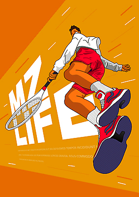 전신 남자 스포츠 로우앵글 일러스트 한명 성인 타이포그라피 운동 점프 주황색 테니스 잡기 테니스라켓 뒤돌아보기 역동적 성인남자한명만 MZ세대 국내일러스트 AI파일 문자 1 뷰포인트 컬러 컨셉 모션 건강 사람 구기 라켓 세대 남자한명만 성인남자만 파일형식 벡터