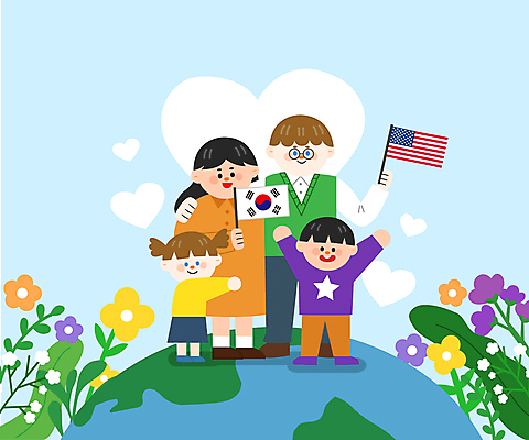 전신 여자 남자 꽃 지구 어린이 일러스트 가족 포옹 서기 들기 소녀 소년 여러명 성인 만세 하트 풀 성조기 태극기 다문화 다문화가정 어깨에손 국내일러스트 AI파일 모양 식물 다수 관계 안기 모션 사람 국기 사회이슈 파일형식 벡터