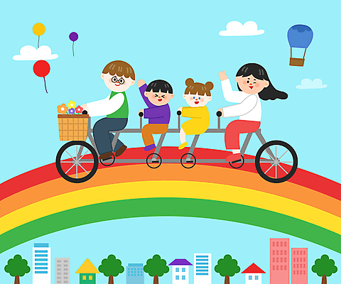 전신 나무 구름 응시 여자 남자 꽃 무지개 일러스트 가족 주택 윙크 소녀 빌딩 소년 여러명 성인 건물 바구니 눈감음 열기구 승차 다문화 손인사 풍선 다문화가정 무지개다리 4인용자전거 국내일러스트 AI파일 자연요소 식물 건축물 시선 어린이 다수 관계 항공교통 모션 표정 사람 자전거 다리_건축물 인사 사회이슈 파일형식 벡터