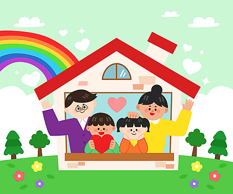 나무 구름 여자 남자 꽃 어린이 무지개 일러스트 가족 주택 들기 소녀 소년 여러명 성인 연두색 하트 다문화 손인사 다문화가정 꽃받침 국내일러스트 AI파일 자연요소 모양 식물 다수 관계 모션 사람 손짓 건물 초록색 인사 사회이슈 파일형식 벡터