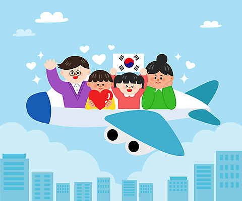 구름 여자 남자 어린이 하늘색 일러스트 가족 비행기 들기 소녀 빌딩 소년 여러명 상반신 성인 건물 반짝임 눈감음 만세 하트 승차 태극기 다문화 다문화가정 꽃받침 국내일러스트 AI파일 자연요소 모양 건축물 다수 관계 항공교통 모션 대중교통 사람 손짓 파란색 국기 사회이슈 파일형식 벡터