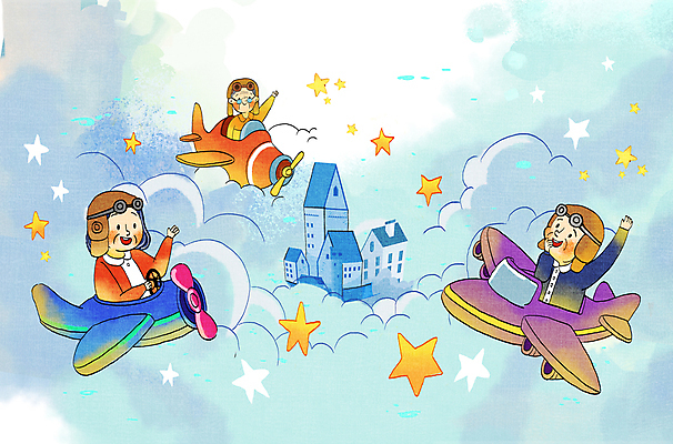 PSD 구름 여자 노년 남자 별 백그라운드 일러스트 비행기 상반신 세명 파란색 손들기 마을 비행 승차 즐거움 손인사 실버타운 비행모자 노인만 국내일러스트 자연요소 모자_잡화 감정 컬러 항공교통 모션 대중교통 사람 성인 인사 성인만 파일형식