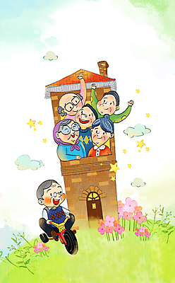 전신 PSD 구름 여자 노년 남자 꽃 행복 별 안경 백그라운드 일러스트 팔벌리기 주택 프레임 굴뚝 미소 잔디 여러명 상반신 건물 연두색 손들기 마을 자전거 풀 승차 실버타운 노인만 국내일러스트 자연요소 식물 건축물 잡화 감정 다수 모션 표정 사람 성인 초록색 바이크 성인만 파일형식