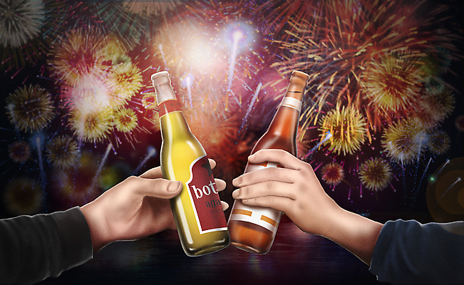 PSD 손 일러스트 휴식 병맥주 폭죽 불꽃놀이 들기 신체부위 파티 축제 우정 기쁨 축하 야간 건배 맥주병 국내일러스트 자연요소 감정 컨셉 모션 놀이 술병 맥주 사람 이벤트 친구 파일형식