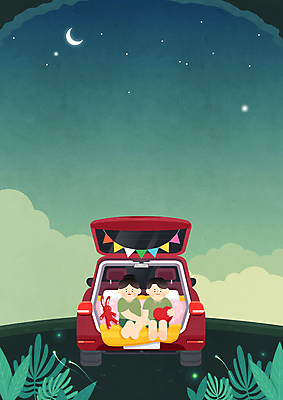 전신 구름 커플 여자 남자 인형 일러스트 자동차 하늘 나뭇잎 사랑 들기 앉기 성인 두명 초록색 손잡기 로맨틱 달 하트 풀잎 야간 가랜드 자동차트렁크 성인만 차박 국내일러스트 AI파일 자연요소 모양 감정 육상교통 컬러 컨셉 잎 관계 모션 사람 캠핑 풀_식물 파티용품 파일형식 벡터