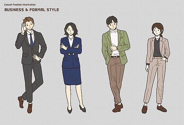 전신 PSD 여자 패션 남자 구두 시계 포즈 와이셔츠 일러스트 비즈니스 바지 넥타이 정장 여러명 성인 스마트폰 팔짱 재킷 벨트 하이힐 터틀넥 블라우스 주머니손 통화 오피스룩 코디 로퍼 스타일 성인만 국내일러스트 잡화 옷 다수 신발 셔츠 상의 모션 하의 사람 핸드폰 스마트기기 외투 여성화 스웨터 파일형식