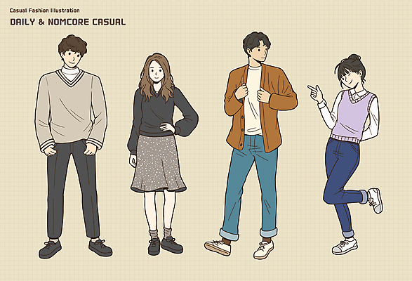 전신 PSD 여자 패션 남자 허리손 포즈 운동화 셔츠 티셔츠 일러스트 양말 윙크 여러명 성인 캐주얼 치마 청바지 조끼 터틀넥 카디건 스니커즈 니트 코디 다리들기 로퍼 스타일 성인만 꾸안꾸 국내일러스트 옷 다수 신발 상의 바지 모션 하의 표정 사람 외투 스웨터 신조어 약어 파일형식