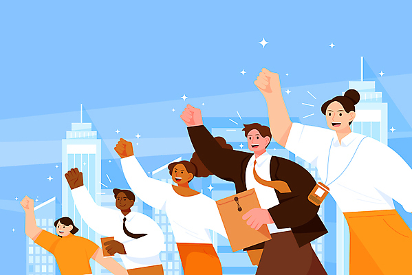 여자 남자 일러스트 서류봉투 새해 들기 여러명 상반신 성인 빛 반짝임 글로벌 손들기 파이팅 고층빌딩 희망 주먹 직장인 비즈니스맨 비즈니스우먼 활기 사원증 테이크아웃컵 성인만 국내일러스트 AI파일 직업 감정 다수 컨셉 비즈니스 모션 봉투 사람 빌딩 컵 파일형식 벡터