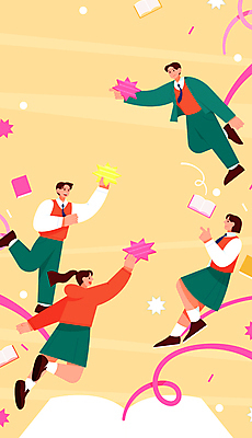 전신 학생 여자 남자 교복 별 리본 일러스트 청소년 새해 들기 여러명 책 노란색 점프 희망 활기 십대만 국내일러스트 AI파일 자연요소 옷 감정 컬러 다수 컨셉 모션 사람 파일형식 벡터