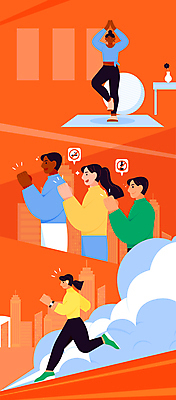 전신 여자 남자 일러스트 요가 새해 건강 여러명 상반신 성인 달리기 운동 건강관리 주황색 희망 매트 짐볼 결심 금연 노력 활기 금주 러닝 성인만 국내일러스트 AI파일 웰빙 감정 캠페인 컬러 다수 컨셉 모션 관리 사람 사회이슈 파일형식 벡터