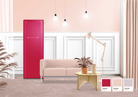 PSD 편집이미지 화분 분홍색 거실 탁자 조명 사람없음 인테리어 소파 공간 스탠드 자주색 트렌드컬러 스타일러 비바마젠타 이미지편집 디자인 컬러 가구 의자 가전제품 파일형식