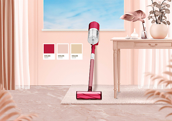 PSD 편집이미지 화분 창문 탁자 사람없음 인테리어 공간 커튼 자주색 청소기 베이지색 트렌드컬러 무선청소기 비바마젠타 이미지편집 디자인 컬러 가구 전자제품 청소도구 파일형식