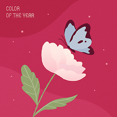 한마리 꽃 나비 한송이 일러스트 사람없음 자주색 트렌드컬러 비바마젠타 국내일러스트 AI파일 식물 1 컬러 곤충 송이 파일형식 벡터