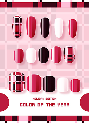 패턴 일러스트 사람없음 뷰티 자주색 네일아트 체크무늬 기하학 페디큐어 트렌드컬러 비바마젠타 국내일러스트 AI파일 컬러 무늬 파일형식 벡터