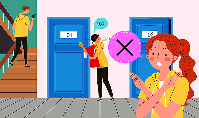 전신 응시 여자 남자 말풍선 일러스트 베개 숙소 들기 손짓 상반신 성인 세명 스마트폰 문 계단 금지 X 동료 오르기 공공예절 공공장소 교체 카드키 성인만 국내일러스트 AI파일 알파벳 시선 관계 침구 모션 열쇠 사람 핸드폰 스마트기기 장소 예절 파일형식 벡터