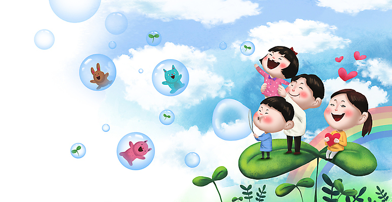 전신 PSD 구름 여자 남자 행복 어린이 동물캐릭터 무지개 일러스트 가족 하늘 서기 웃음 앉기 소녀 소년 여러명 성인 새싹 하트 잡기 풀잎 비눗방울 불기 즐거움 비눗방울놀이 들어올리기 국내일러스트 일러캐릭터 자연요소 모양 식물 동물 캐릭터 감정 다수 잎 관계 모션 놀이 표정 사람 풀_식물 파일형식