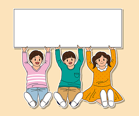 배너 응시 여자 남자 어린이 일러스트 프레임 미소 들기 앉기 소녀 소년 세명 친구 백지 베이지색 프레임일러스트 어린이만 들어올리기 옹기종기 국내일러스트 AI파일 시선 컬러 컨셉 관계 모션 표정 사람 파일형식 벡터