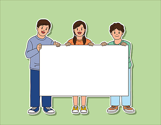 전신 배너 응시 여자 남자 어린이 일러스트 프레임 미소 들기 소녀 소년 세명 연두색 친구 잡기 백지 프레임일러스트 어린이만 국내일러스트 AI파일 시선 관계 모션 표정 사람 초록색 파일형식 벡터