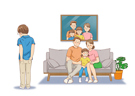 전신 PSD 여자 남자 딸 화분 아들 어린이 일러스트 엄마 소녀 소년 여러명 성인 부모 소파 아빠 아동학대 가족사진 주머니손 가정폭력 따돌림 무시 차별 국내일러스트 다수 의자 가족 모션 사람 폭력 학대 왕따 파일형식 단체사진