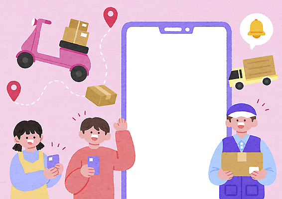 PSD 라이프스타일 여자 남자 분홍색 말풍선 지도 일러스트 모바일 프레임 들기 상반신 성인 라이프 세명 스마트폰 손들기 트럭 오토바이 택배기사 배달원 배송 택배 위치 성인만 카피스페이스 국내일러스트 직업 컬러 모션 자동차 사람 생활 핸드폰 스마트기기 바이크 공백 운송업 파일형식