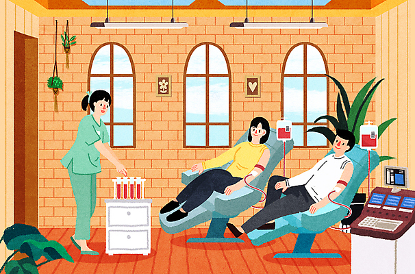 전신 PSD 여자 남자 화분 액자 일러스트 창문 나뭇잎 조명 서기 앉기 성인 세명 눕기 간호사 링거 헌혈 링거걸이 혈액주머니 혈액채취 성인만 헌혈의집 국내일러스트 캠페인 잎 의학 의료기기 모션 사람 의료진 봉사 혈액 파일형식