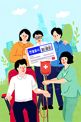 PSD 구름 여자 남자 의자 일러스트 하늘 어깨동무 나뭇잎 들기 앉기 잔디 여러명 성인 간호사 풀잎 링거 바코드 혈액주머니 혈액채취 성인만 어깨에손 헌혈증 국내일러스트 자연요소 식물 포즈 가구 다수 잎 의학 의료기기 모션 사람 의료진 풀_식물 혈액 헌혈 파일형식