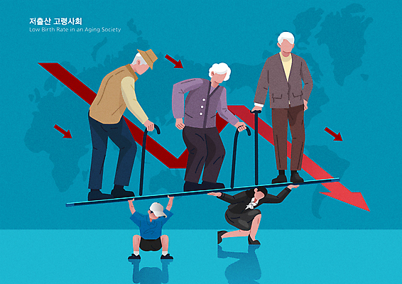 전신 여자 노년 남자 화살표 어린이 세계지도 일러스트 지팡이 들기 소년 여러명 청년 성인 하락 고령화 얼굴없음 저출산 버티다 국내일러스트 AI파일 다수 컨셉 지도 모션 사람 세계 사회이슈 파일형식 벡터