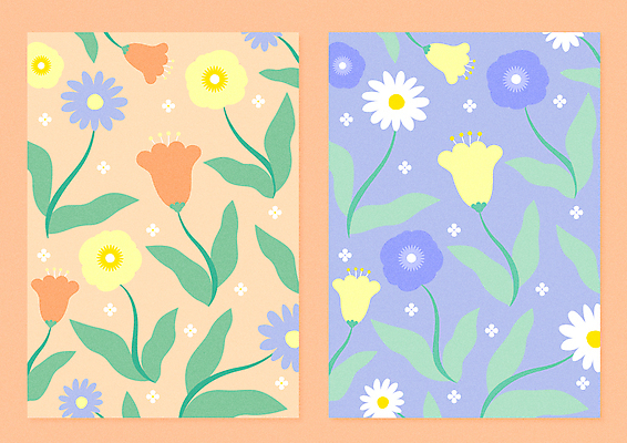 디자인 꽃 백그라운드 잎 패턴 일러스트 사람없음 보라색 주황색 튤립 패턴백그라운드 데이지 감성 보테니컬아트 국내일러스트 AI파일 식물 컬러 컨셉 무늬 파일형식 벡터