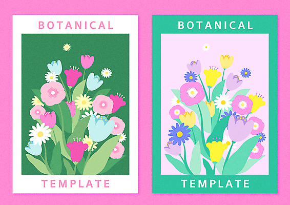 디자인 분홍색 꽃다발 백그라운드 잎 일러스트 사람없음 초록색 튤립 데이지 감성 보테니컬아트 국내일러스트 AI파일 식물 꽃 컬러 컨셉 파일형식 벡터