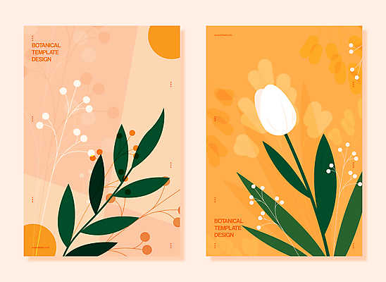 디자인 꽃 백그라운드 잎 일러스트 사람없음 주황색 튤립 풀잎 감성 다홍색 보테니컬아트 국내일러스트 AI파일 식물 컬러 컨셉 풀_식물 파일형식 벡터