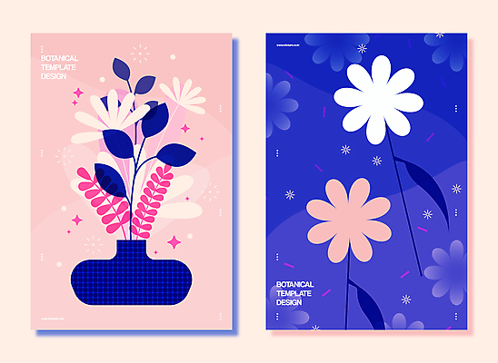 디자인 꽃 분홍색 잎 일러스트 사람없음 파란색 반짝임 꽃병 데이지 감성 보테니컬아트 국내일러스트 AI파일 식물 컬러 컨셉 모션 파일형식 벡터