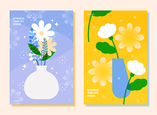 디자인 꽃 일러스트 사람없음 파란색 반짝임 노란색 꽃병 데이지 감성 보테니컬아트 국내일러스트 AI파일 식물 컬러 컨셉 모션 파일형식 벡터