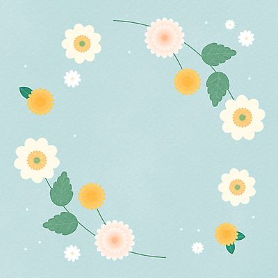 꽃 하늘색 잎 일러스트 사람없음 풀 감성 꽃프레임 보테니컬아트 국내일러스트 AI파일 식물 컨셉 프레임 파란색 파일형식 벡터