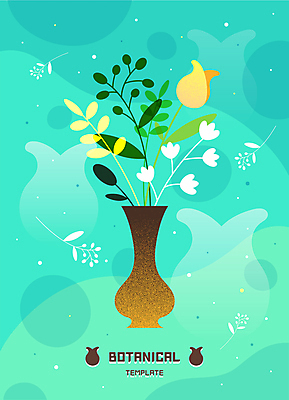 꽃 화분 줄기 잎 일러스트 사람없음 꽃병 풀잎 감성 민트색 보테니컬아트 국내일러스트 AI파일 식물 컬러 컨셉 풀_식물 파일형식 벡터