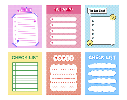 디자인 말풍선 일러스트 사람없음 세트 다이어리 메모지 구름모양 스케쥴러 체크리스트 플래너 카피스페이스 아기자기 투두리스트 국내일러스트 AI파일 모양 컨셉 사무용품 공백 리스트 파일형식 벡터 구름_자연