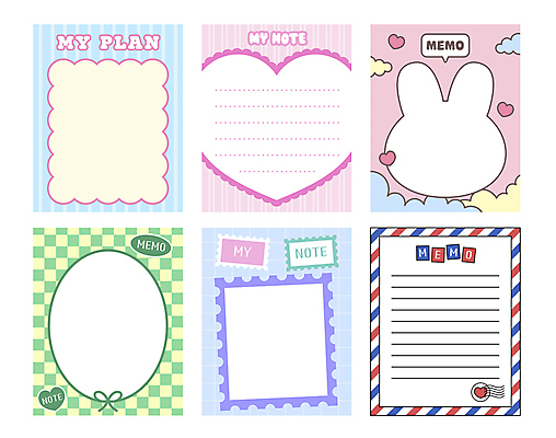 디자인 일러스트 사람없음 세트 다이어리 하트 메모지 원형 편지지 격자 구름모양 우표 스케쥴러 체크리스트 토끼모양 플래너 카피스페이스 아기자기 국내일러스트 AI파일 모양 도형 컨셉 무늬 사무용품 공백 편지 파일형식 벡터 구름_자연