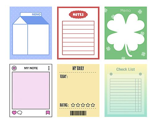 디자인 일러스트 사람없음 세트 다이어리 우유 메모지 네잎클로버 바코드 그라데이션 스케쥴러 별점 소셜네트워크 체크리스트 플래너 카피스페이스 아기자기 국내일러스트 우유갑 AI파일 식물 컨셉 유제품 사무용품 공백 클로버 점수 평가 파일형식 벡터
