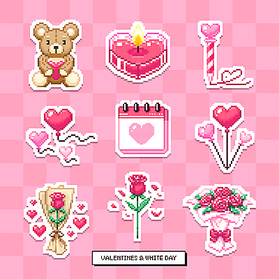 분홍색 꽃다발 일러스트 촛불 화이트데이 발렌타인데이 사랑 사람없음 세트 장미 곰인형 달력 하트 샤프 하트풍선 풍선 향초 엘리먼트 픽셀 아기자기 국내일러스트 AI파일 모양 꽃 감정 인형 컬러 컨셉 초 데이이벤트 펜 파일형식 벡터