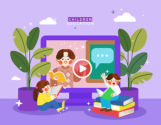 전신 여자 어린이교육 남자 화분 어린이 말풍선 일러스트 웃음 앉기 손짓 소녀 소년 상반신 성인 세명 반짝임 컴퓨터 독서 손들기 모니터 보라색 교사 칠판 재생 온라인강의 원격수업 국내일러스트 AI파일 직업 교육 컬러 모션 표정 사람 전자제품 강의 원격 파일형식 벡터 언택트