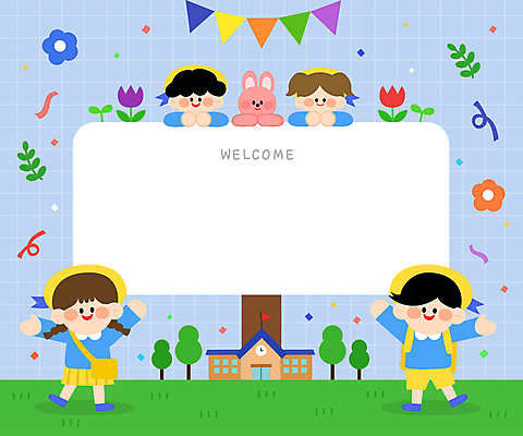 전신 나무 여자 남자 꽃 어린이 일러스트 학교 팔벌리기 프레임 미소 소녀 소년 여러명 유치원 유치원생 팻말 토끼 풀잎 토끼캐릭터 입학 격자 꽃가루 유치원복 가랜드 웰컴 어린이만 카피스페이스 국내일러스트 AI파일 식물 옷 교육 동물캐릭터 다수 잎 무늬 포유류 모션 표정 사람 반려동물 공백 풀_식물 가루 파티용품 파일형식 벡터