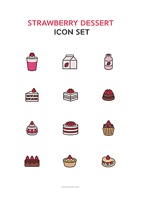 아이콘 분홍색 딸기 사람없음 조각케이크 초코케이크 마카롱 오믈렛 딸기쉐이크 딸기우유 딸기케이크 딸기타르트 초콜릿머핀 2D아이콘 AI파일 컬러 과일 디저트 케이크 우유 계란요리 머핀 쉐이크 타르트 파일형식 벡터