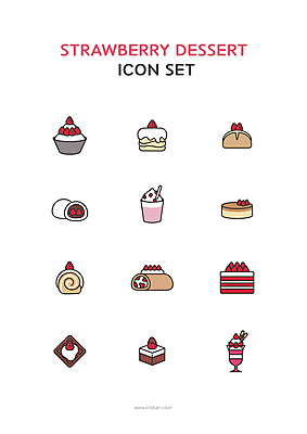 아이콘 분홍색 딸기 사람없음 생크림 찹쌀떡 치즈케이크 롤케이크 딸기빙수 딸기우유 딸기케이크 딸기파르페 브라우니 수플레 찹쌀모찌 크로플 2D아이콘 AI파일 컬러 과일 디저트 떡 케이크 우유 크림 빙수 파일형식 벡터