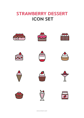 아이콘 분홍색 딸기 사람없음 조각케이크 컵케이크 딸기잼 롤케이크 딸기빙수 딸기샤베트 딸기아이스크림 딸기케이크 딸기타르트 딸기파르페 2D아이콘 AI파일 컬러 과일 아이스크림 케이크 잼 빙수 타르트 파일형식 벡터